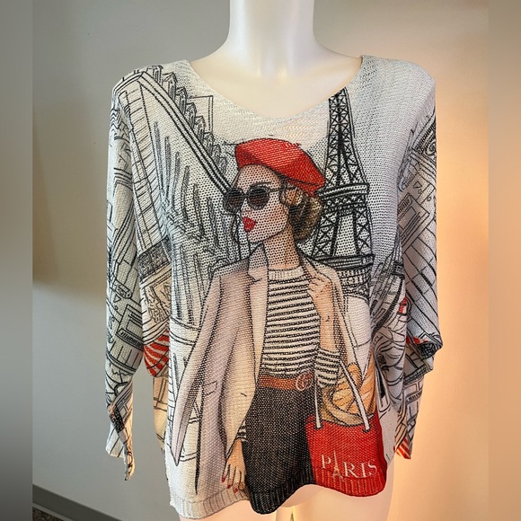 Tops - NWT light weight Parisian Graphic Long Sweater